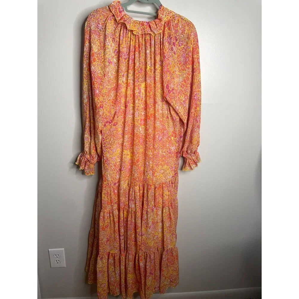 NEW Free People Feeling Groovy Maxi Dress Orange Floral Size S Flowy A-line Slip - Picture 4 of 7
